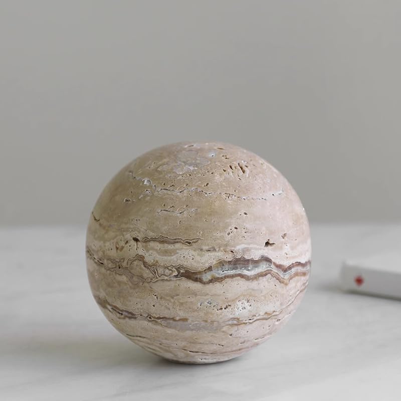 Artisanal Abode Yellow Travertine Marble Sphere, Hand-Polished Natural Stone Ball Decor, Living Room Accent (10cm Diameter) - Image 4